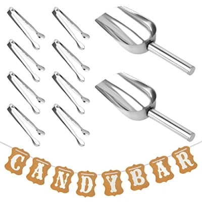 Afbeelding van Bubuyun 11 stuks Candy Bar Accessoires, IJsblokjestang en IJsschep Suikerklemmen van Roestvrij staal, met Decoratie voor Biscuit Buffet Grill Keuken