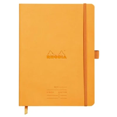 Afbeelding van RHODIA 117795C Notitieboek, zacht, oranje, A5, 16 x 21 cm, voorbedrukt datum/notities/actie, 160 afneembare pagina&#039;s, papier 90 g/m², bladwijzer, potloodhouder, omslag van kunstleer
