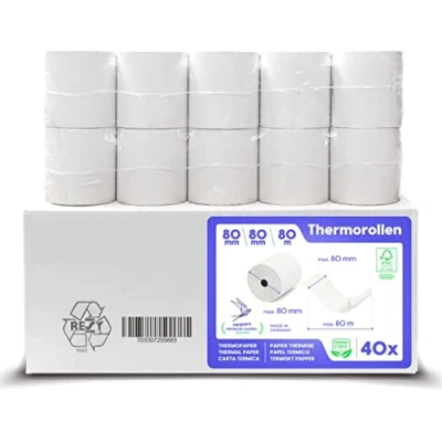 Afbeelding van SWIPARO Thermische rollen 80 mm x m 12 rol thermisch papier voor kassa met ticketprinter cm (40 rollen)