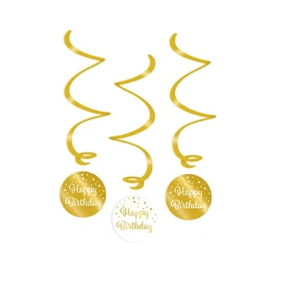 Afbeelding van Swirls Happy Birthday wit/goud 3 stuks