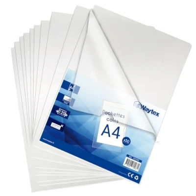 Afbeelding van Waytex 931299 Transparante hoekhoes, A4, glad en dik, 120 micron, 50 stuks