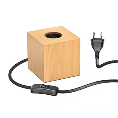 Afbeelding van ledscom.de HITO tafellamp, schakelaar, echt hout (rubber), vierkant, lichtbruin, 1 x E27 max. 60 W, Scandinavisch, bedlamp, minimalistisch, houten sokkel, sfeerlamp