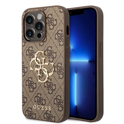 Afbeelding van Guess PU 4G Metal Logo case iPhone 14 Pro bruin GUHCP14L4GMGBR