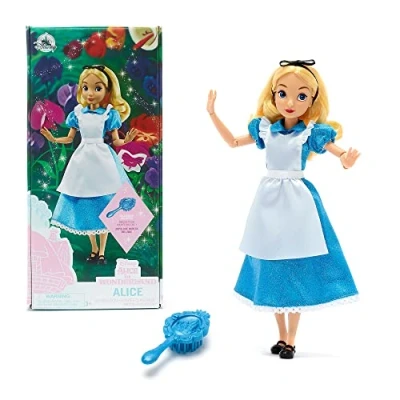 Afbeelding van Disney Store Alice in Wonderland Pop voor kinderen, 30 cm, met borstel, volledig beweegbaar speelgoed satijnen jurk en schort, geschikt kinderen vanaf 3 jaar