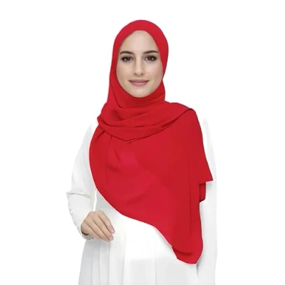 Afbeelding van Hijab sjaal voor moslimvrouwen, van mousseline, rechthoekig, lichte en soepele stof., Rood