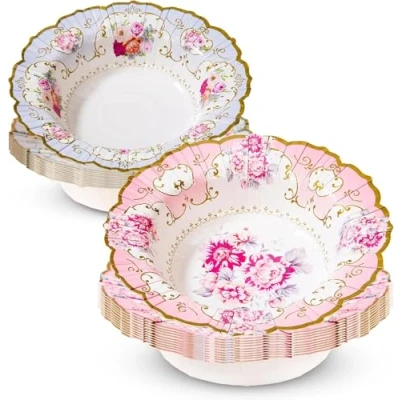 Afbeelding van Talking Tables Truly Scrumptious 12 stuks papieren kommen, vintage bloemenpatroon, ideaal voor een middagsnack het serveren van aardbeien en room met stijl, meisjesverjaardag, feest