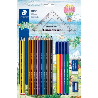 Afbeelding van STAEDTLER kleurset met tekendriehoek en meetlat