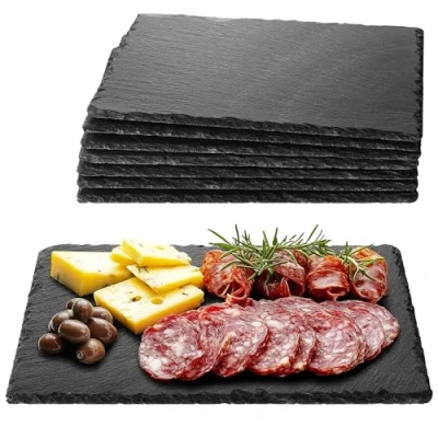 Afbeelding van Navaris 8x serveerplateau van natuurlijk leisteen 30 x 20 cm Borrelplank met beschermende anti kraslaag Als kaasplank vleesplank of tapasplank