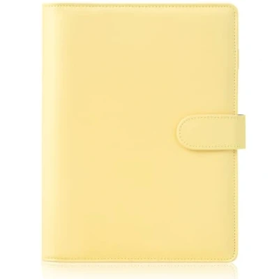 Afbeelding van HAUTOCO Kunstlederen A5 ringbandhoes voor vervangend papier, formaat, navulbaar, met magnetische gespsluiting, geel