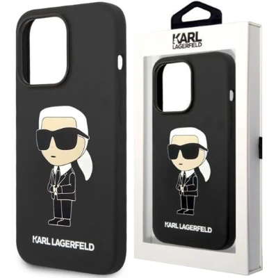 Afbeelding van Karl Lagerfeld KLHMP14LSNIKBCK iPhone 14 Pro 6.1 hardcase zwart/zwart Siliconen Ikonik Magsafe
