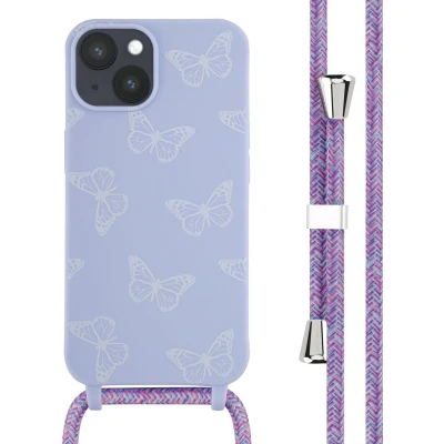 Afbeelding van iMoshion hoesje met koord Geschikt voor iPhone 14 Siliconen design Meerkleurig / Butterfly