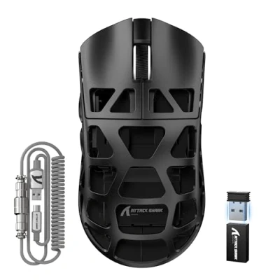 Afbeelding van ATTACK SHARK R3PRO 46 g superlichte muis van magnesiumlegering, 8000 Hz polling rate, 26000 dpi, 2,4 G/BT/bekabeld, PixArt PAW3395, G502, programmeerbare met spiraalkabel, PC/Mac, zwart