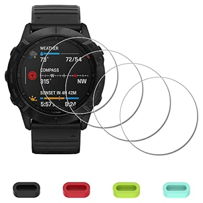 Afbeelding van iDaPro 4 stuks displaybeschermfolie voor Garmin Fenix 6X Pro / Solar Watch + x oplaadpoortbeschermers, hardheid 9H, eenvoudige installatie