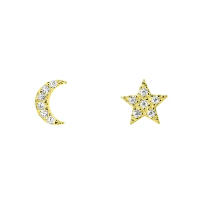 Afbeelding van Singularu Moon &amp; Star Oorbellen, Dames, Maat: One Size, Color oro