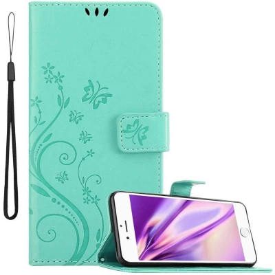 Afbeelding van Cadorabo Hoesje geschikt voor Apple iPhone 6 / 6S in BLOEMEN TURKOOIS Beschermhoes bloemmotief met magnetische sluiting, standfunctie en kaartsleuven Book Case Cover Etui
