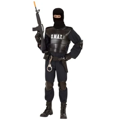 Afbeelding van Widmann Politie &amp; Detective Kostuum S.w.a.t Officier Volwassen Man Zwart XL Carnavalskleding Verkleedkleding