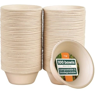 Afbeelding van 100 Suikerriet Bagasse Kommetjes (350ml) Soepkommen, Schaaltjes Milieuvriendelijk, Biologisch Afbreekbaar &amp; Composteerbaar