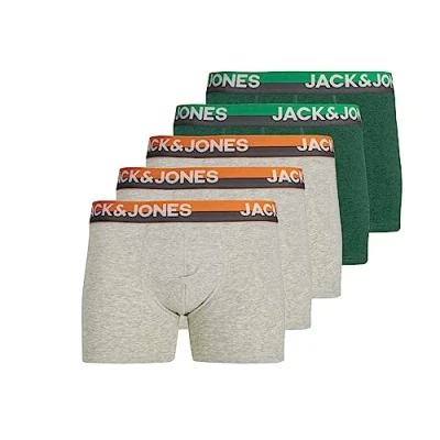 Afbeelding van JACK &amp; JONES Jacoliver Trunks Boxershorts voor heren, 5 stuks, blauw, grijs, rood, groen