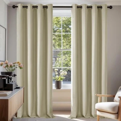 Afbeelding van Deconovo Gordijnen Verduisterend, 2 stuks, Beige, Warmte isolerend met Oogjes, voor Slaapkamer, Woonkamer, 140x220 cm (B x H)
