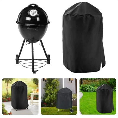 Afbeelding van Cheqo® Afdekhoes voor Kogelbarbecue Barbecuehoes Rond BBQ Hoes 70 x 80cm Zwart Polyester Incl. Opbergzak met Rits Geschikt Ronde of Bolvormige