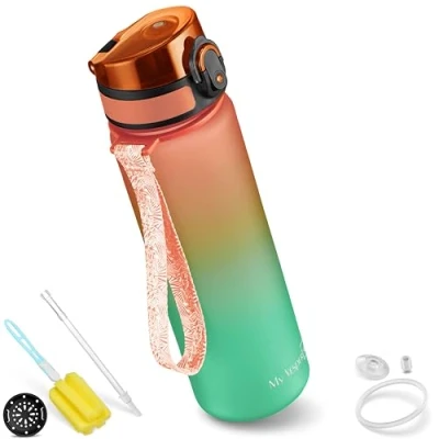 Afbeelding van My Vesperbox Minny Drinkfles voor kinderen, lekvrij, 350 ml, 500 750 met rietje of zeef, lichte Tritan waterfles, BPA vrij, kleuterschool, school (oranje, groen, ml)