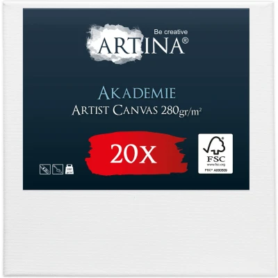 Afbeelding van Artina Akademie Set van 20 Schilderdoeken Canvas 20x20 cm Spieraam FSC® Hout Wit 100% Katoen 280 g/m133