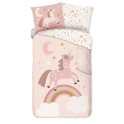 Afbeelding van Pure Kinderdekbedovertrek &quot;eenhoorn, regenboog en sterren&quot; Roze (140x200/220 cm) Microfiber