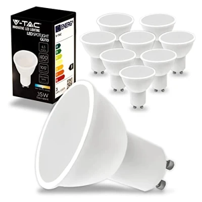 Afbeelding van V TAC 10 x ledlampen GU10 4,5 W, 400 lumen, hoge helderheid, led spot voor maximale efficiëntie en energiebesparing, neutraal wit licht, 4000 K