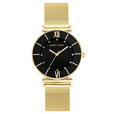 Afbeelding van ANNE KLEIN Mesh polshorloge voor dames, Goud/Zwart, japans