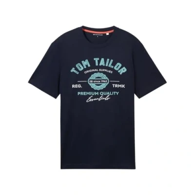 Image de TOM TAILOR T shirt pour homme avec logo imprimé en coton, 10302 Bleu foncé., XL