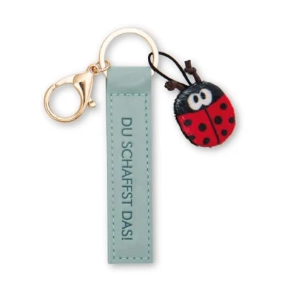 Afbeelding van NICI sleutelhanger van kunstleer 10 cm met turquoise lieveheersbeestje en metgezel voor rugzak of tas, groot klein 62023