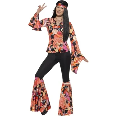 Afbeelding van Willow the Hippie Costume Multi Coloured with Top Trousers Headscarf &amp; Medallion