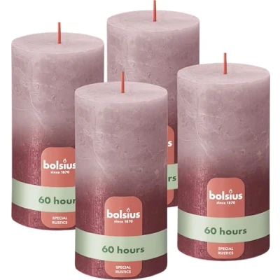 Afbeelding van Bolsius Rustieke kaars Sunset 4 Stuks Fading Metallic Oud Roze + Rood 13cm