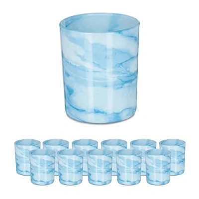 Afbeelding van Relaxdays theelichthouders set van 12 kaarsjeshouders glas marmer look blauw