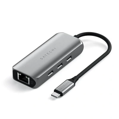 Afbeelding van SATECHI USB C 2.5 Gigabit ethernet adapter, naar 4 in 1, verhoogde snelheid, 3 3.2 poorten, aluminium behuizing voor Mac, iPad, Windows, Android, spacegrijs