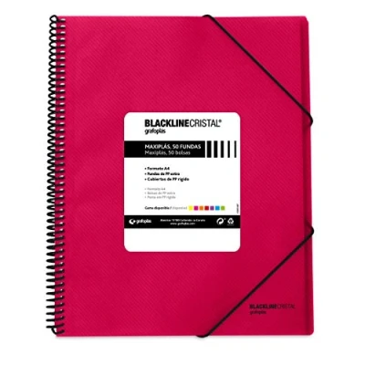 Afbeelding van Grafoplas 39835254 Spiraalmap met 50 hoezen van polypropyleen, gestreept, kleur fuchsia, A4, Maxibans Blackline Crystal