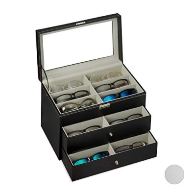 Afbeelding van Relaxdays brillendoos voor 18 brillen opbergdoos display organizer zwart