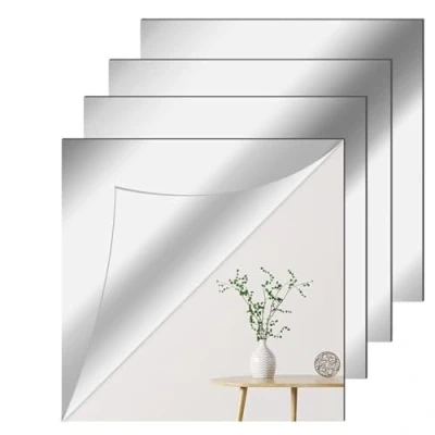 Afbeelding van Newpop 4 wandspiegels, zelfklevend, 30 x cm, explosiebestendig, vierkant, flexibel, acryl, kunststof, knutselen, wanddecoratie, zonder lijst voor badkamer, woonkamer, slaapkamer