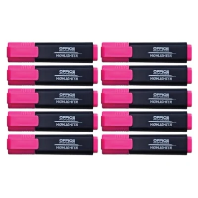 Afbeelding van OFFICE PRODUCTS 10 stuks fluorescerende markeerstiften, kleur: roze/markeerstiften, niet giftige inkt, wigpunt, hoge kwaliteit, lijndikte 1 5 mm