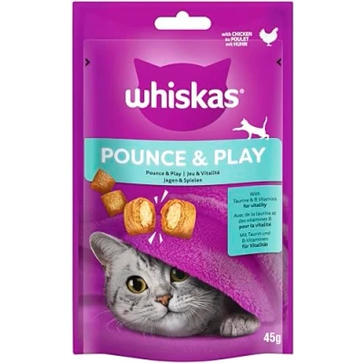 Afbeelding van 8 x 45 g Whiskas Snacks Pounce &amp; Play Kip kattensnacks