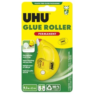 Afbeelding van UHU Permanente lijmroller permanent, snel, schoon, nauwkeurig en direct, oplosmiddelvrij, transparant, 9,5 m x 6,5 mm
