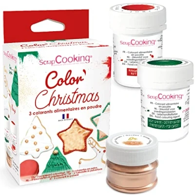 Image de SCRAP COOKING 3 Colorants Artificiels en Poudre Noël Rouge Vert Doré Alimentaires Pâtisserie Comestibles Gâteaux, Biscuits &amp; Pâte à Sucre Fabriqués France 4018