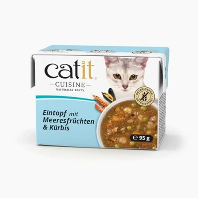 Afbeelding van 24x95g Catit Cuisine stoofpot zeevruchten met pompoen nat kattenvoer
