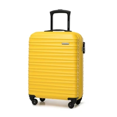 Image de WITTCHEN Valise de voyage Bagage à main cabine rigide ABS 4 roulettes pivotantes Serrure combinaison Poignée télescopique GROOVE Line Taille S Jaune Brussels Airlines/Ryanair/TUI fly Belgium