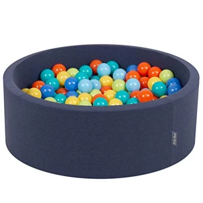 Afbeelding van KiddyMoon ballenbad,diameter 7 cm voor baby&#039;s, rond ballenbad gemaakt in de EU, donkerblauw: lichtgroen/oranje/turquoise/blauw/babyblauw/geel, 90 x 30 cm/300 ballen