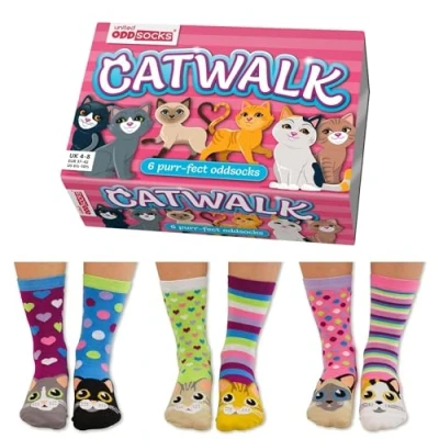 Afbeelding van Oddsocks Mismatched socks Cadeaudoos met 6 verschillende sokken Catwalk maat 37 42