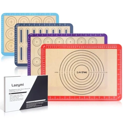 Afbeelding van Set van 4 bakmatten siliconen, anti aanbaklaag, bakpapier met afmetingen, bakmat voor macaron/koekjes/deeg, placemat herbruikbaar