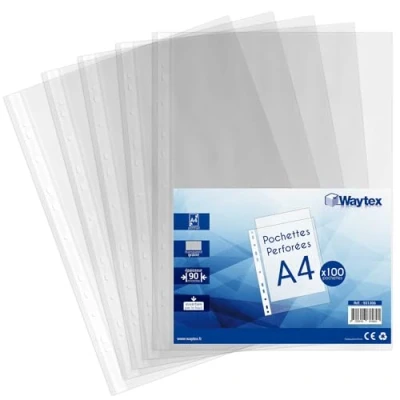 Afbeelding van Waytex 931306 geperforeerde hoezen, A4, transparant, generfd, 90 micron, 100 stuks