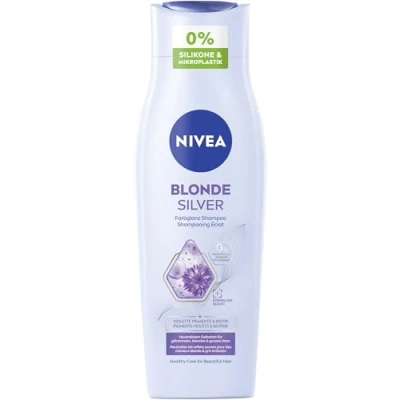Afbeelding van NIVEA Blonde Silver Color Shine shampooing pour argent rafraîchit les cheveux blonds, argentés et gris, nourrissant avec pigments de couleur violette, bleuet biotine (250 ml)