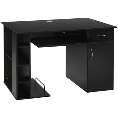 Afbeelding van HOMCOM Computerbureau Computertafel Multimedia Multi Kast met Lade Plank Tablet Toetsenbord MDF 120x60x74cm Zwart
